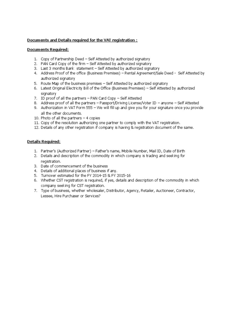 VAT Registration Document Requirements | PDF