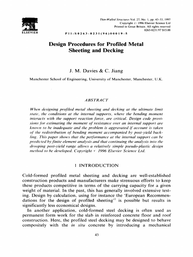 Design Procedures For Profiled Metal Sheeting and Decking | PDF ...