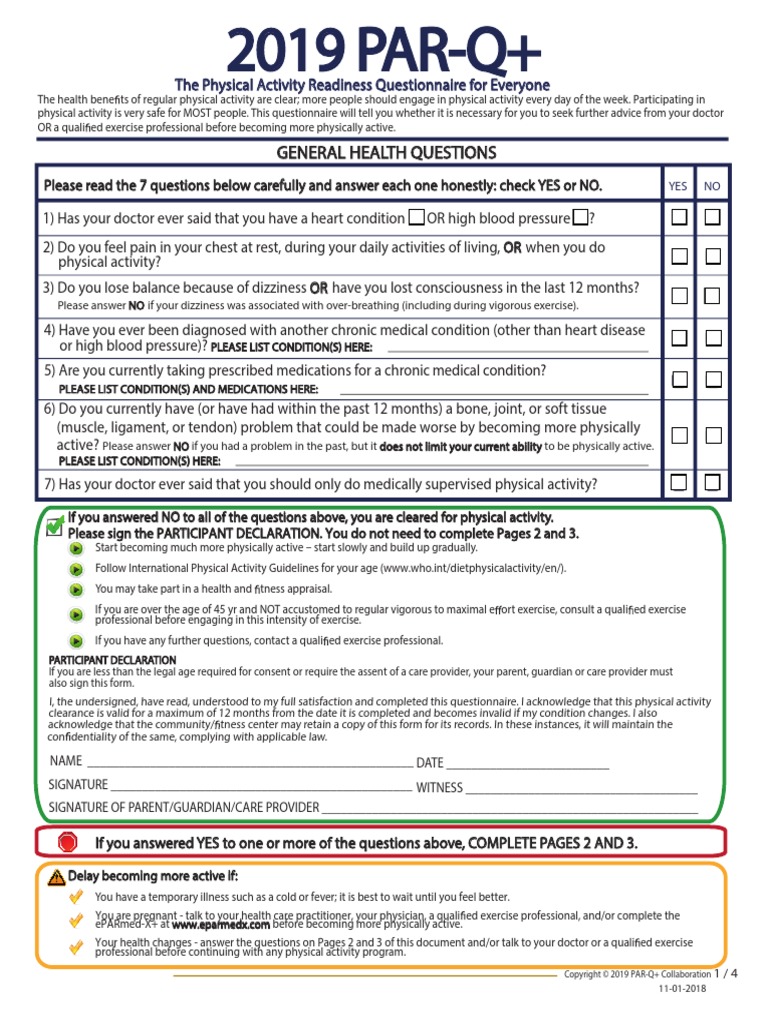 General Health Questions: The Physical Activity Readiness Questionnaire ...