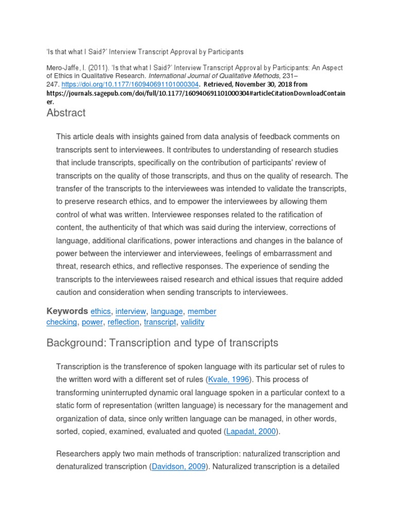 Qualitative Research Interviews-Is That What I Said - Interview ...