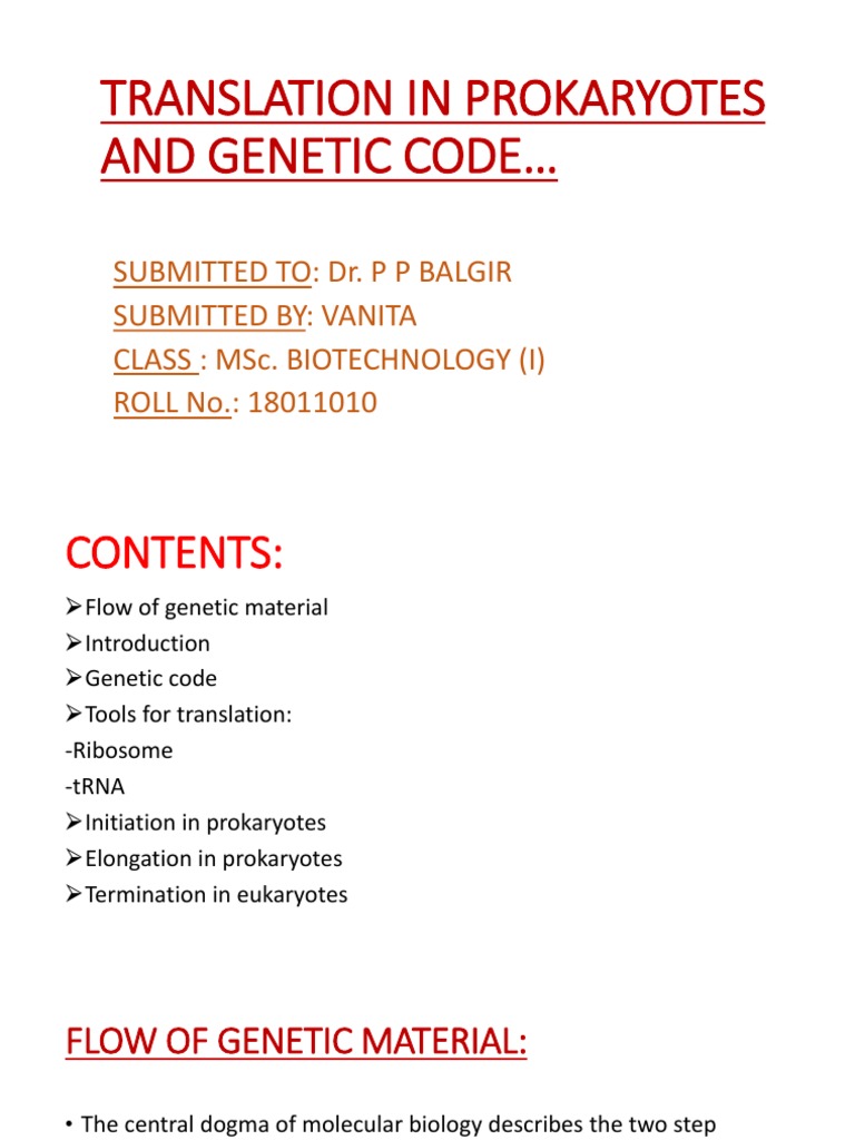 Translation in Prokaryotes and Genetic Code | PDF | Translation ...