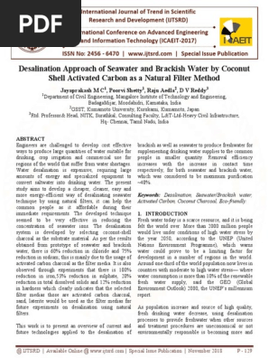 Desalination Approach of Seawater and Brackish Water by Coconut Shell Activated Carbon as a Natural Filter Method