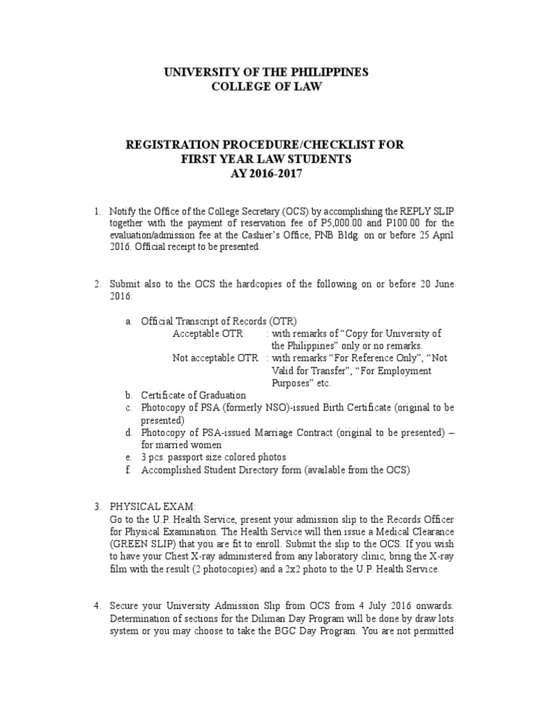 UP Law First Year Registration Guide | PDF | Government | Business