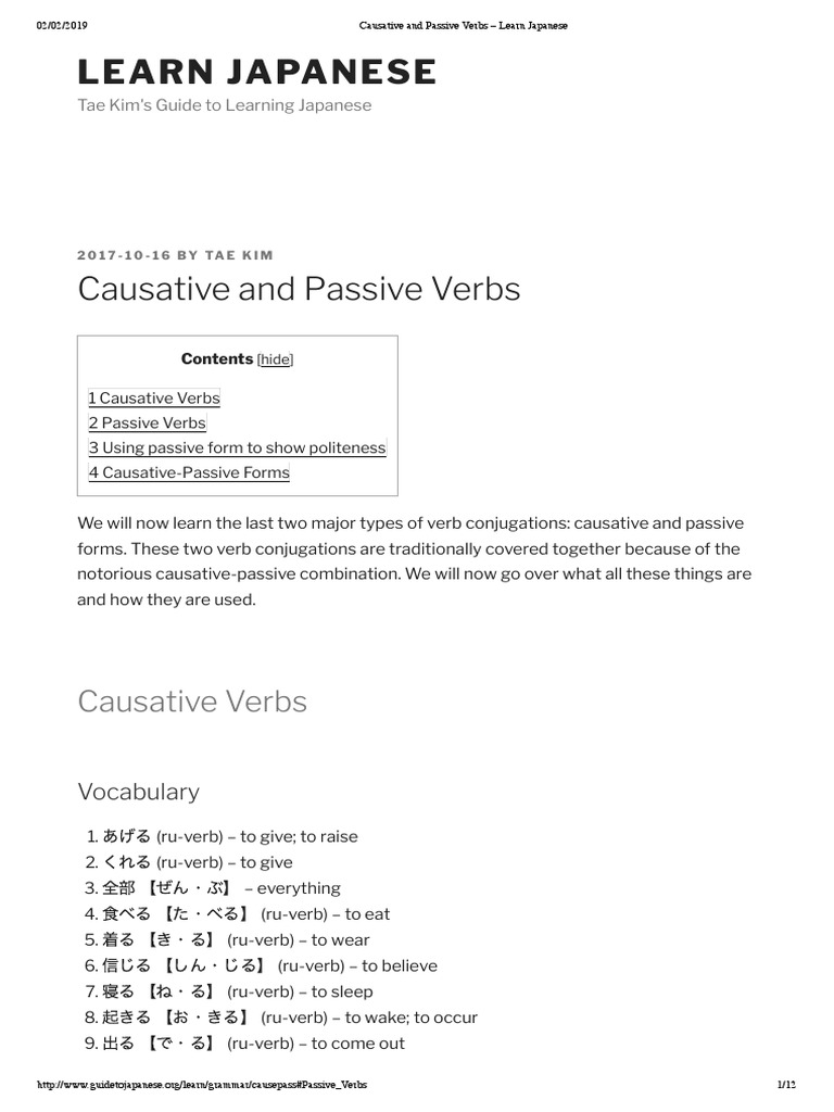 Causative and Passive Verbs - Learn Japanese | PDF | Grammatical ...