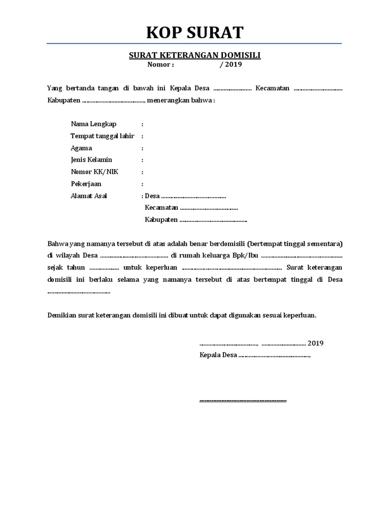 Kop Surat Keterangan Domisili Contoh Kop Surat