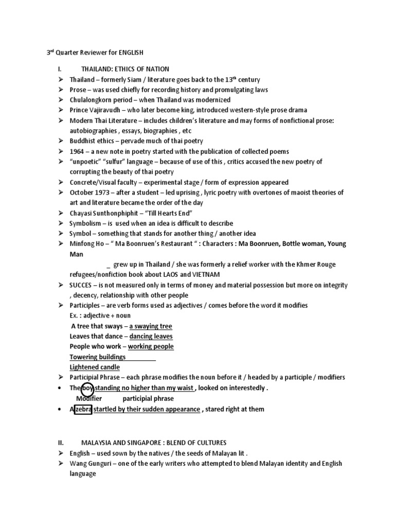 3rd Quarter Reviewer For ENGLISH | PDF | Verb | Grammatical Number