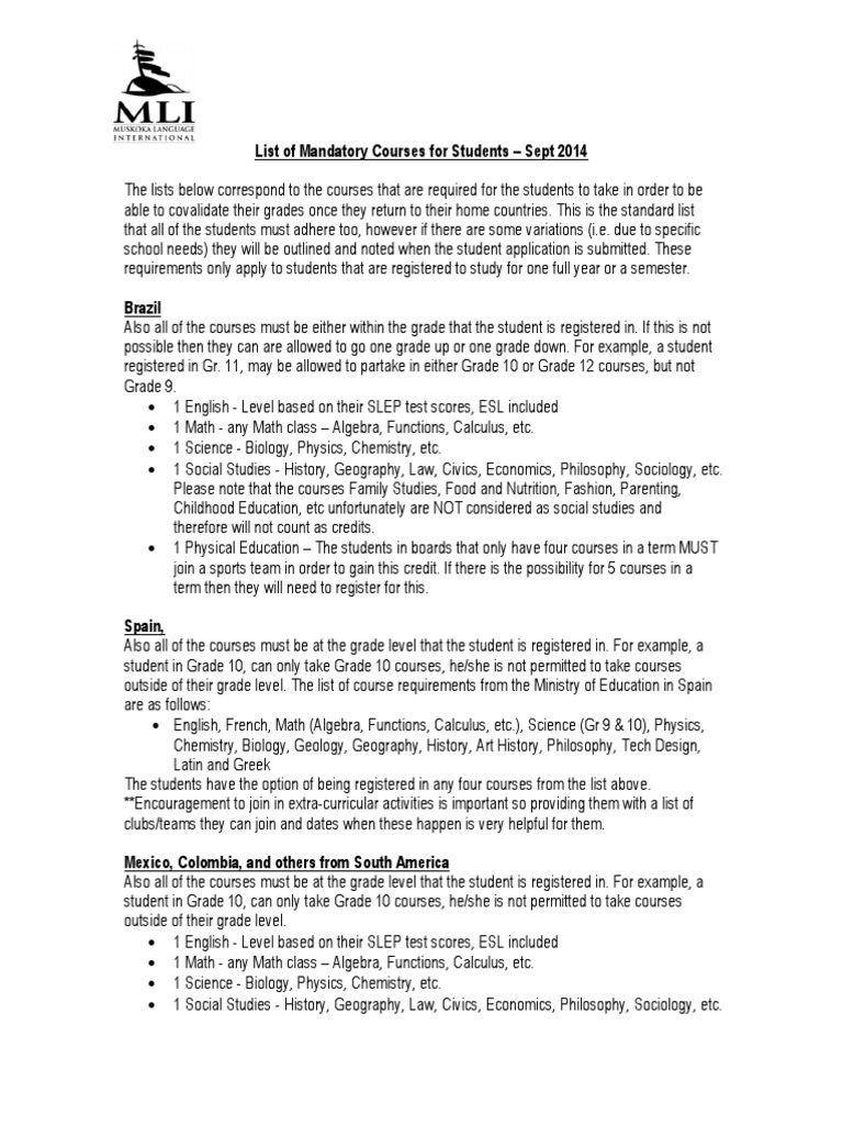 Mli - Mandatory Courses by Country - Sept 2014 | PDF | English As A ...