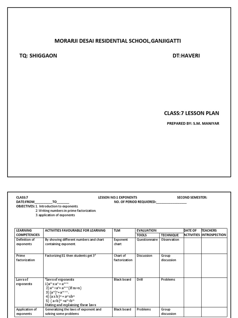 Class 7 Math Lesson Plans PDF | PDF | Area | Percentage