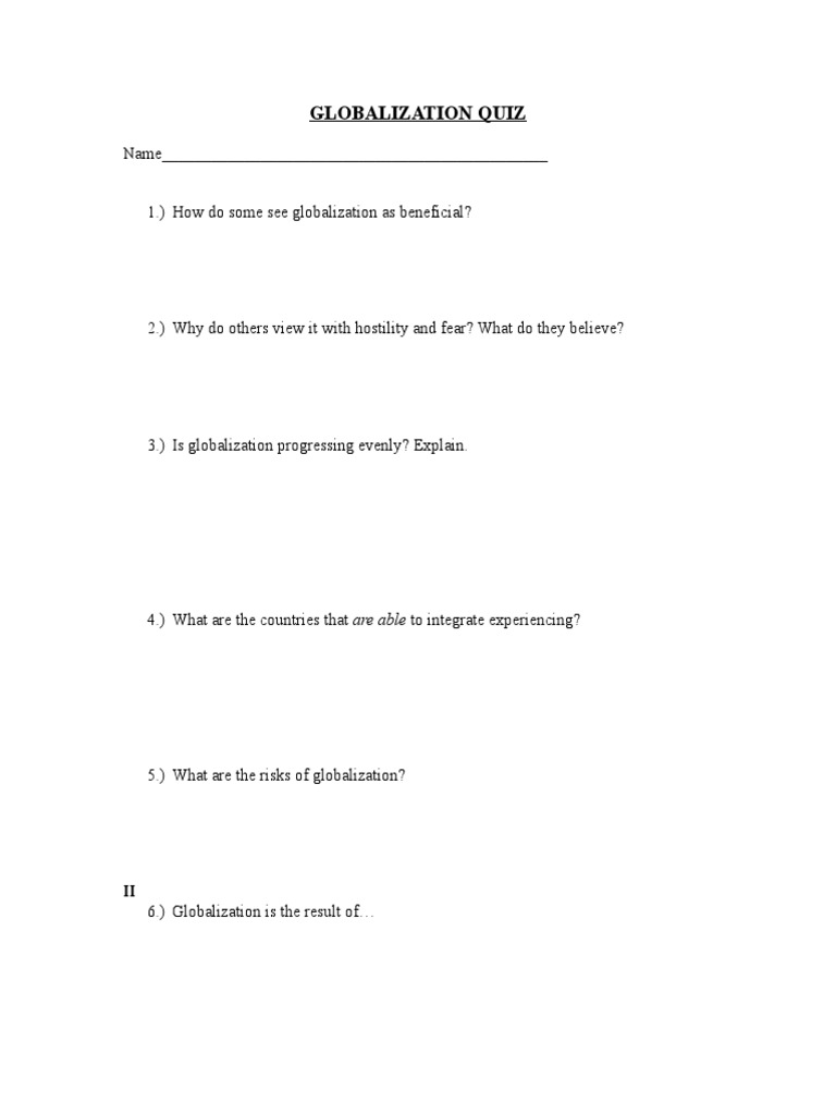 Globalization Quiz