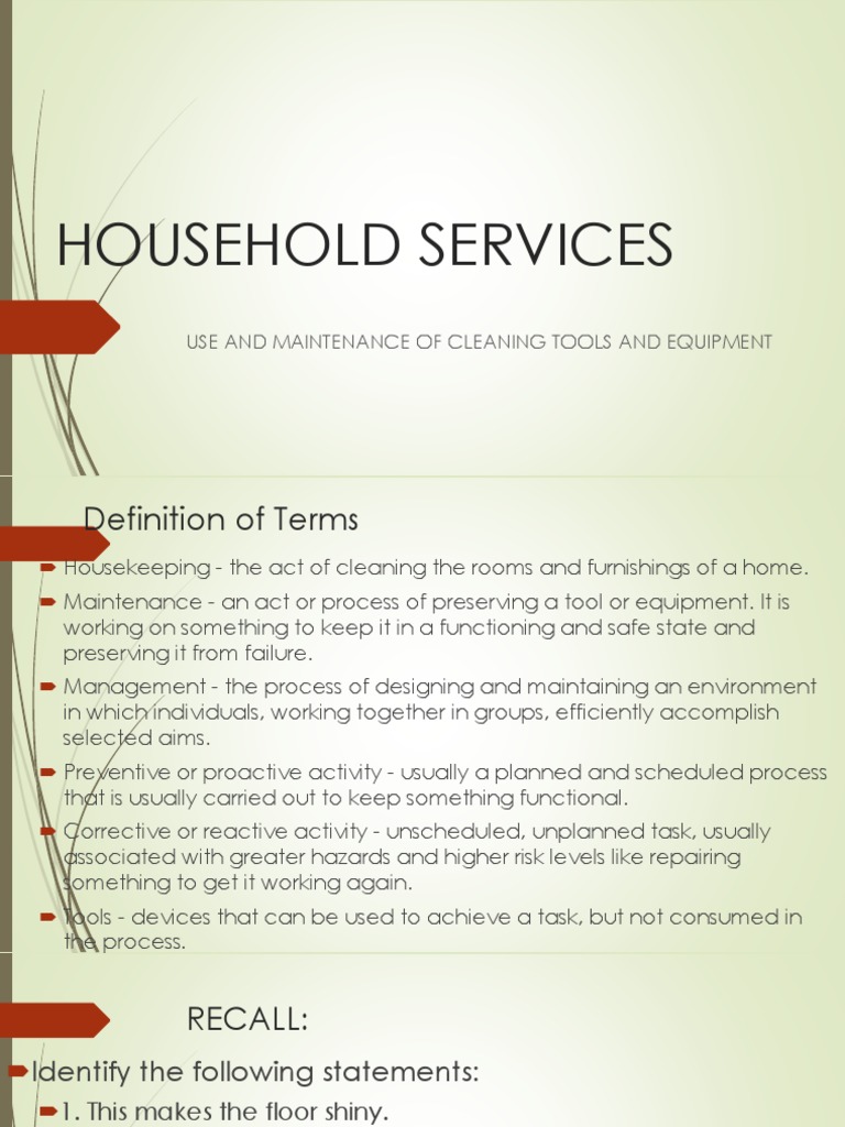 Household Services Tle 7 Pdf Housekeeping Cleaning