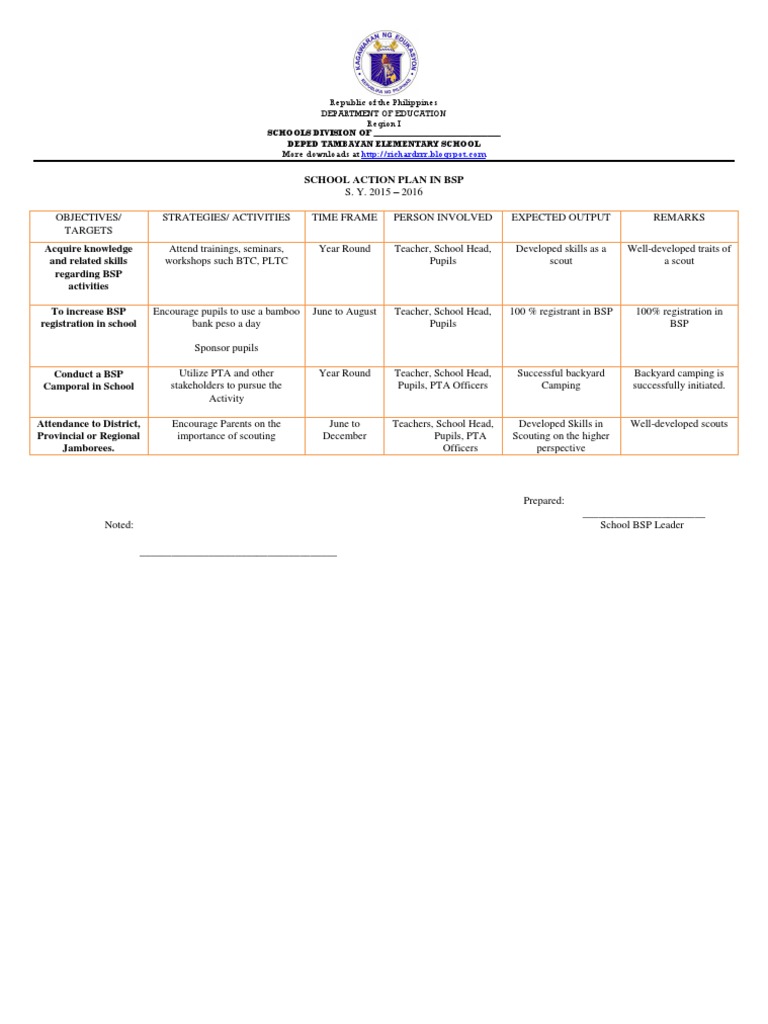 Scouting Month School Action Plan in BSP PDF | PDF | Learning ...