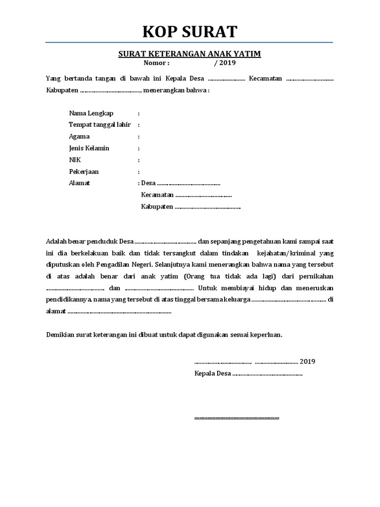 Contoh Surat Keterangan Yatim Dari Kepala Desa - Free Intro