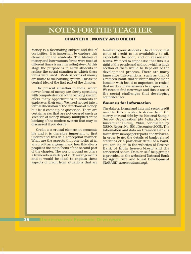 Notes For The Teacher: Chapter 3: Money and Credit | PDF