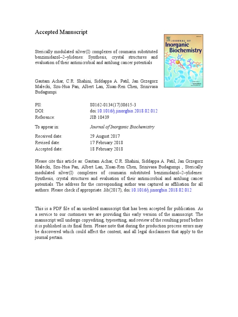 10.1016@j.jinorgbio.2018.02.012 (Scopus) | PDF | Coordination Complex ...