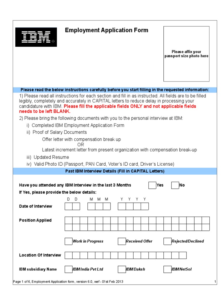 IBM Employment Application Form | PDF | Identity Document | Employment