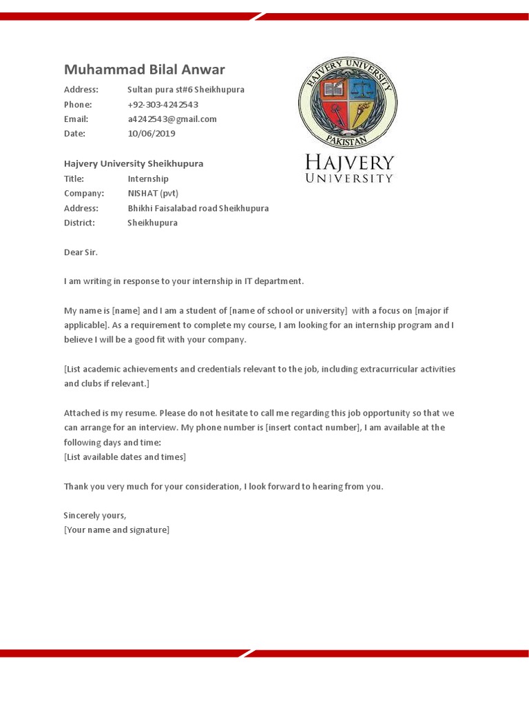 Internship Application Letter Sample | PDF | Business | Finance & Money ...