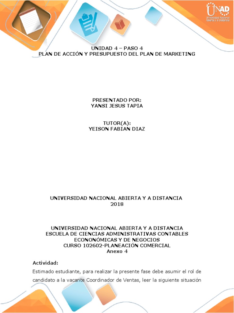 Paso 4 - Plan de Acción y Presupuesto Del Plan de Marketing | PDF ...