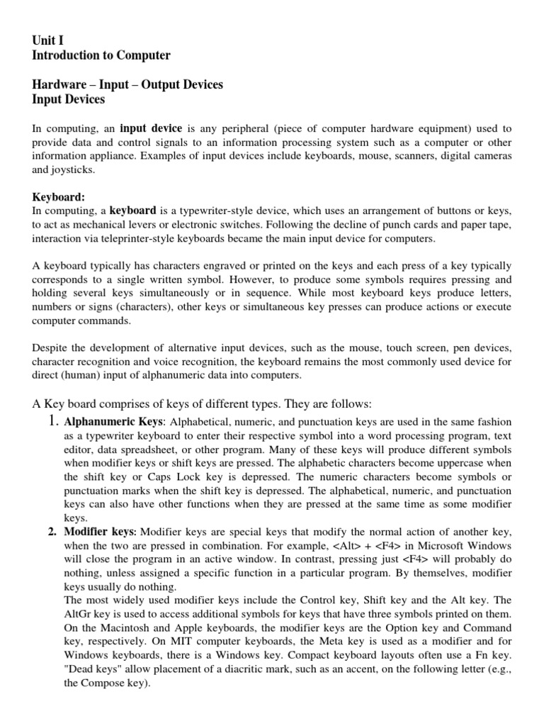 Input Devices Overview | PDF | Random Access Memory | Read Only Memory