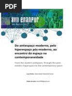 Artigo - Do Antiespaço Moderno, Pelo Hiperespaço Pós-moderno, Ao Econtro Do Espaço Na Contemporaneidade