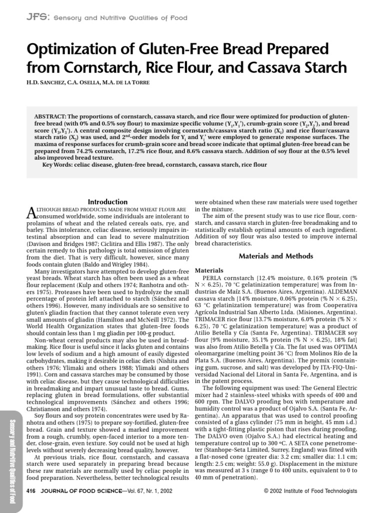 Optimization of GlutenFree Bread Preparedfrom Cornstarch, Rice Flour