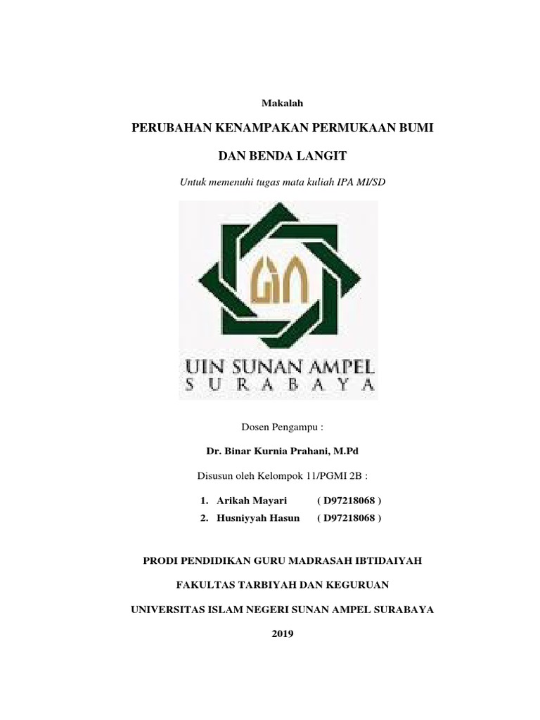 Makalah Ipa Perubahan Kenampakan Permukaan Bumi Dan Benda Langit