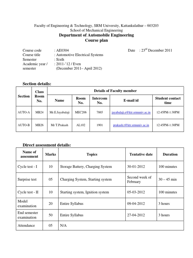 Automotive Electrical Systems Course Plan | PDF | Ignition System ...