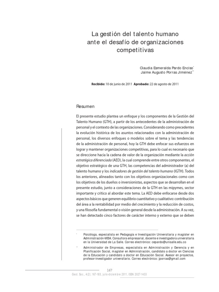 La Gestion Del Talento Humano Ante El de PDF | PDF | Recursos humanos ...