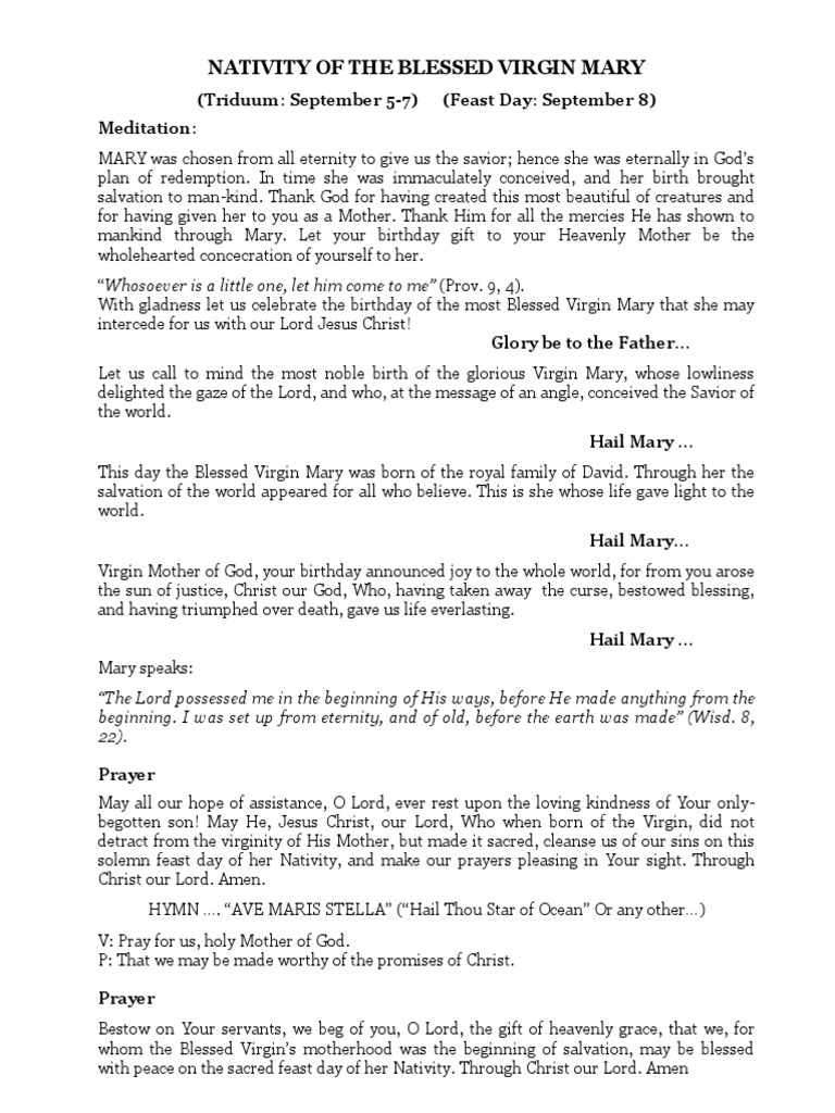 Nativity of The Blessed Virgin Mary | PDF | Mary, Mother Of Jesus ...