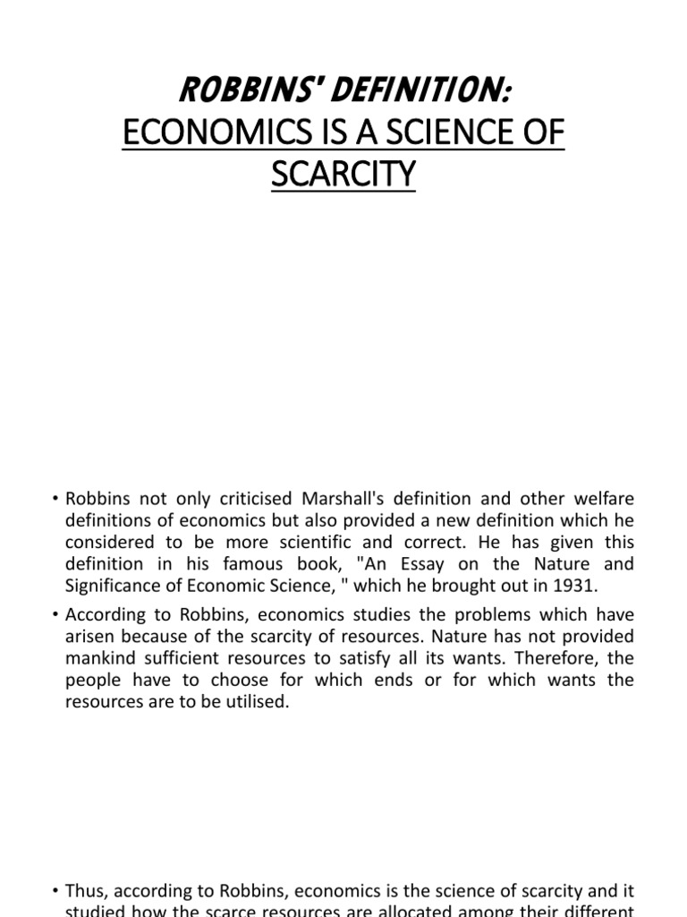 Robbins' Definition Economics Is A Science of Scarcity PDF