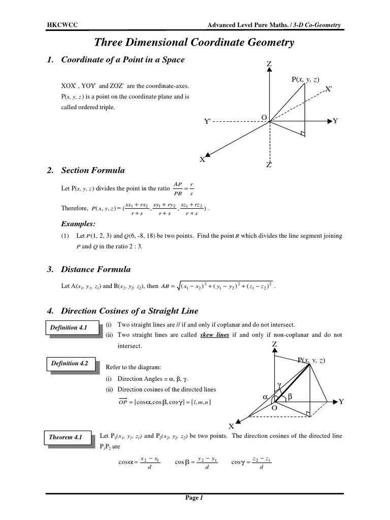 3-D Coordinate Geometry | PDF | Line (Geometry) | Trigonometric Functions