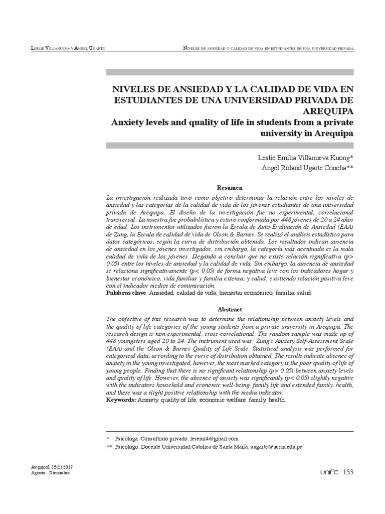 Ansiedad y calidad de vida en estudiantes | PDF | Ansiedad | Estrés ...