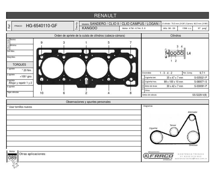 Torque Renault PDF | PDF | Tecnología de vehículos | Partes de vehículo