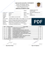 Abubakar Tafawa Balewa University: P.M.B. 0248, Bauchi, Nigeria 1st Semester 2018/2019 Session Course Registration Form