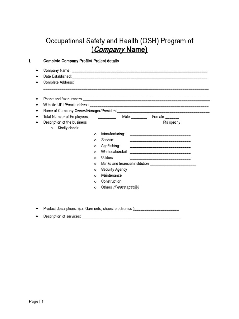 Dole OSH Program Occupational Safety And Health Personal Protective