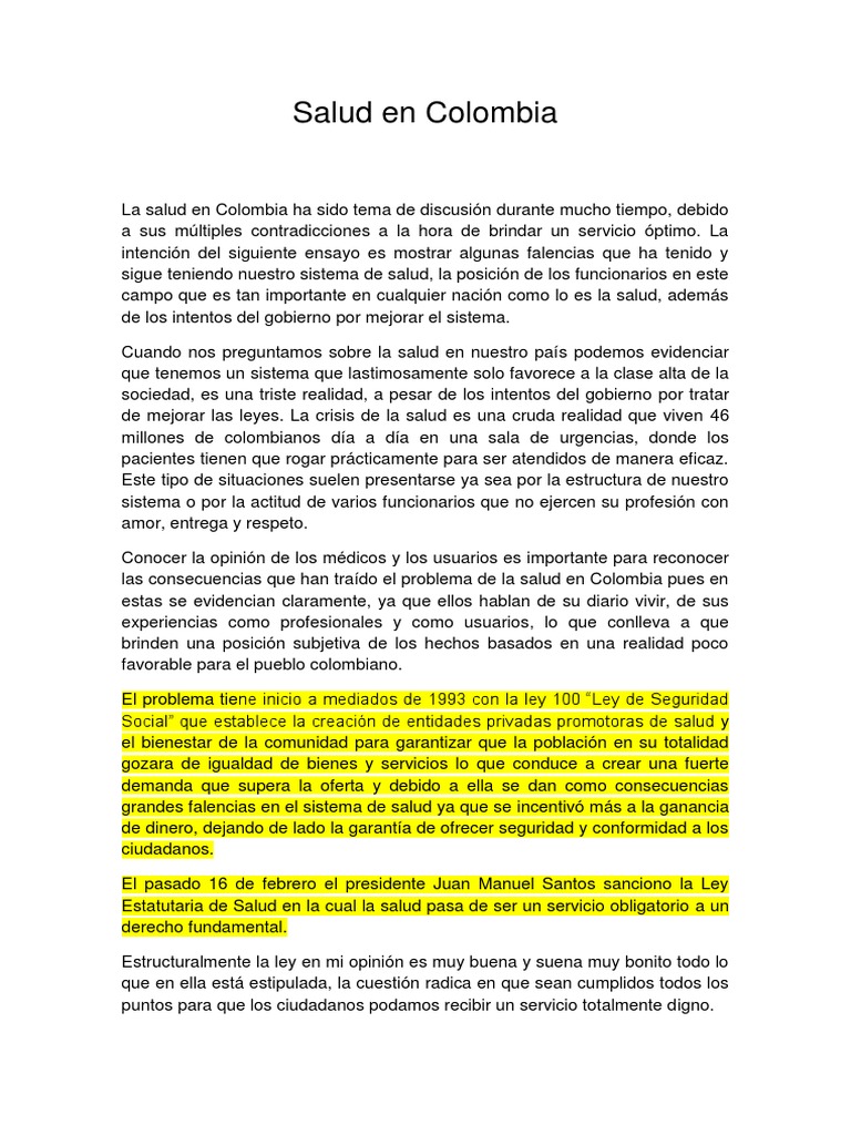 Problemas del sistema de salud en Colombia | PDF | Cuidado de salud del ...