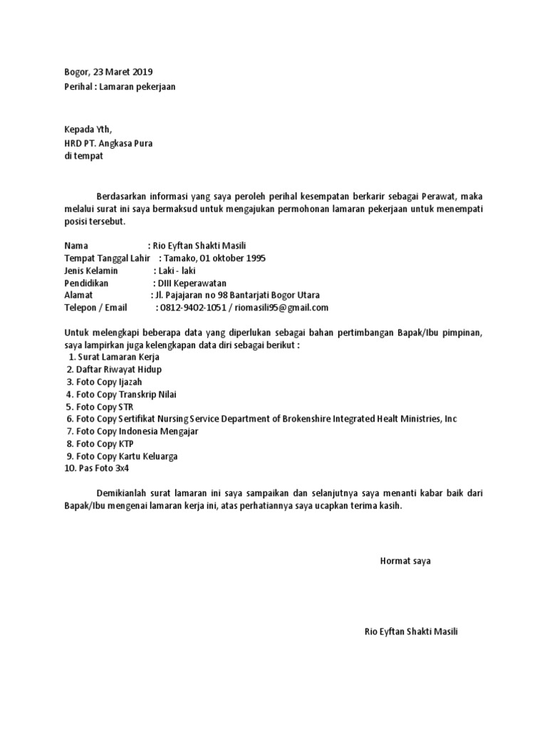Contoh Lamaran Kerja Angkasa Pura - Berbagai Contoh Materi