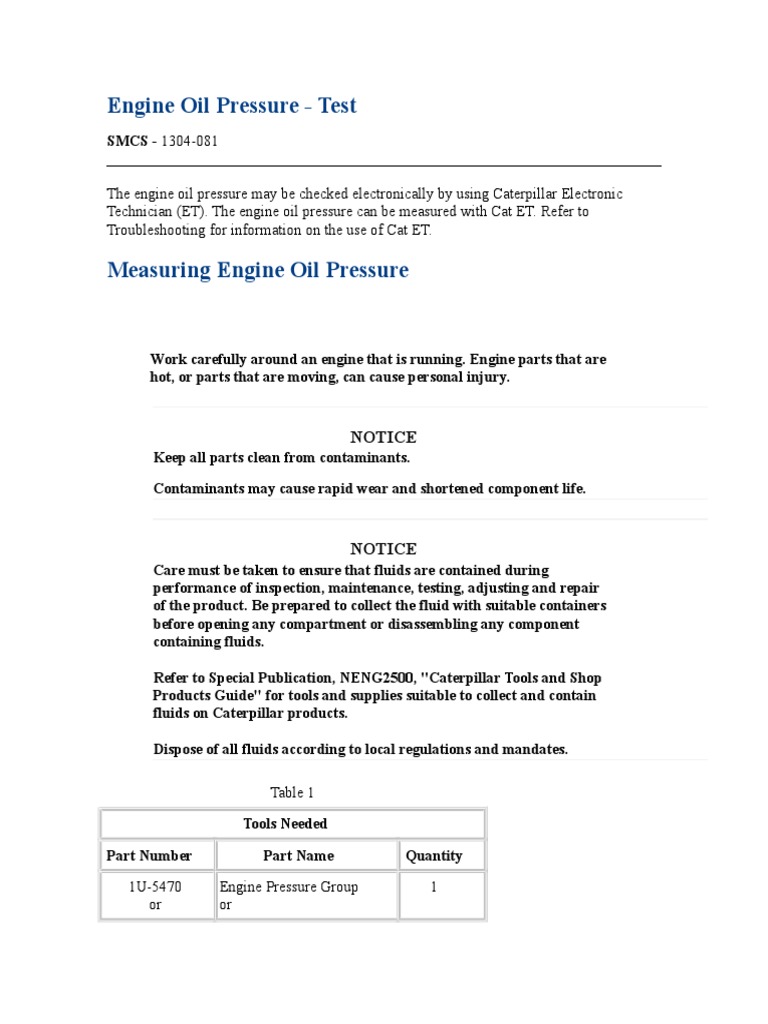 Engine Oil Pressure - Test: Notice | PDF | Motor Oil | Pump