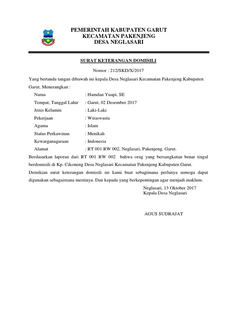 Contoh Surat Keterangan Domisilidocx