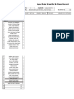 Input Data Sheet For E-Class Record: Region Division School Name School Id