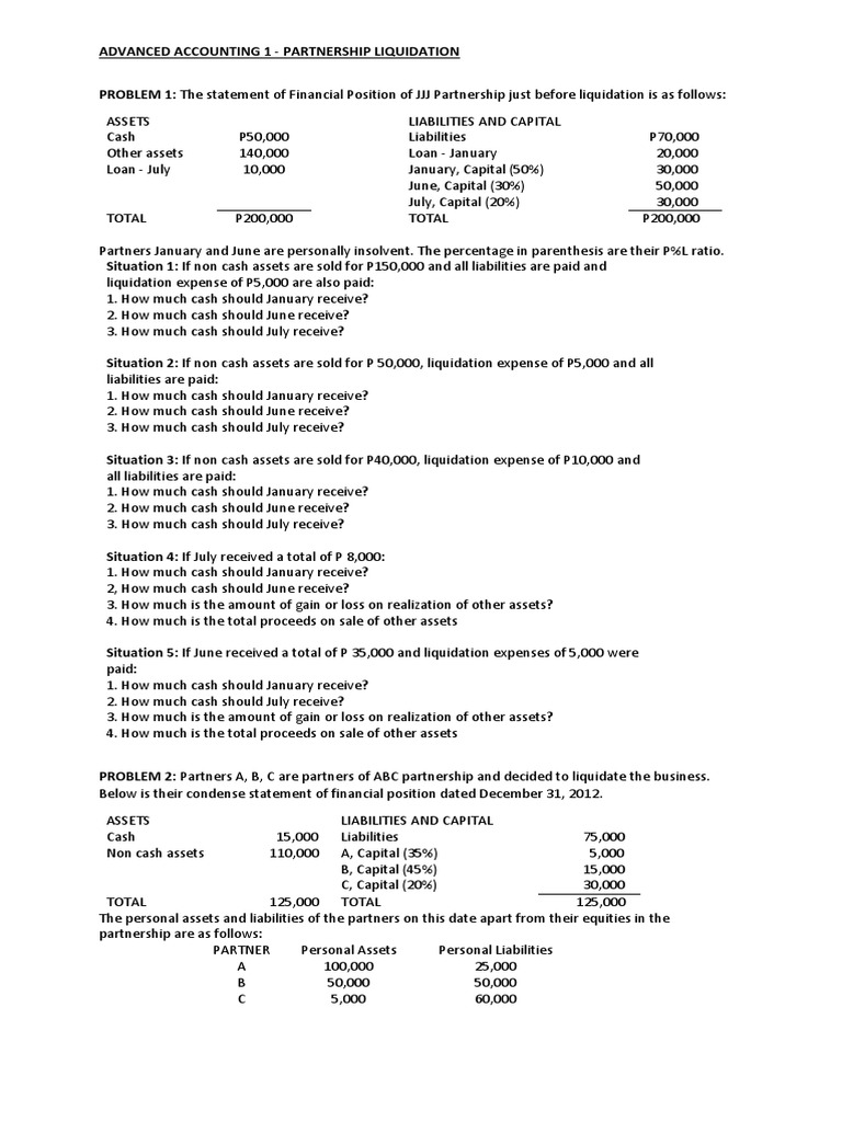 Partnership Liquidation Scenarios and Solutions | PDF | Balance Sheet ...