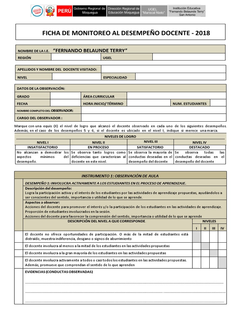 Ficha de Monitoreo 2018 Del Desempeño Docente Word | PDF | Creatividad ...