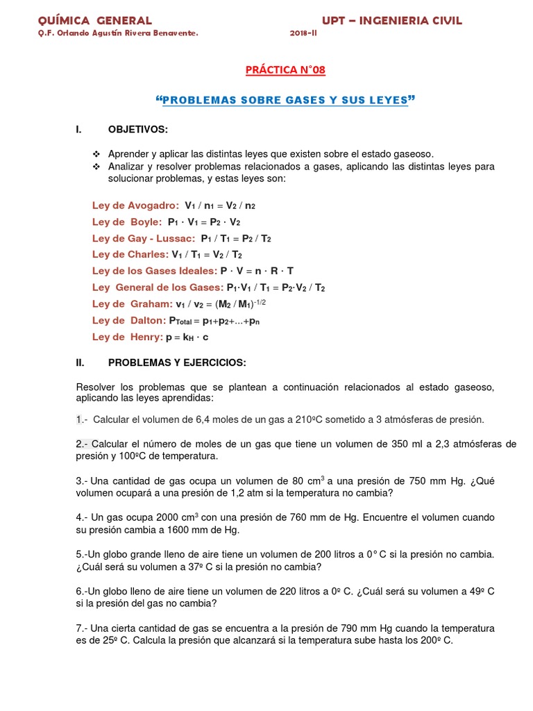 Problemas de Gases y sus Leyes | PDF | Gases | Mole (Unidad)