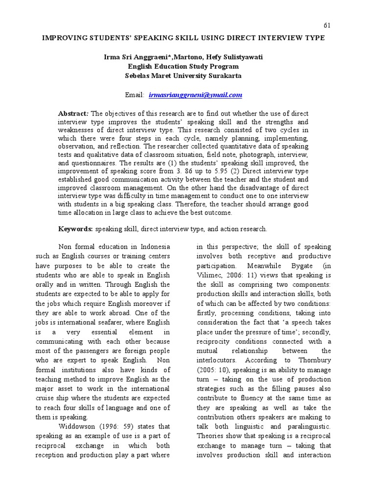 Improve Speaking Skills via Direct Interviews | PDF | Qualitative ...