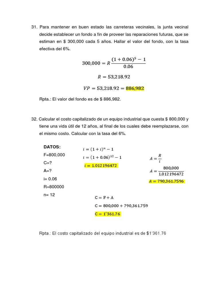 Ejercicios de Matemática Financiera | PDF | Finanzas y dinero | Métodos ...