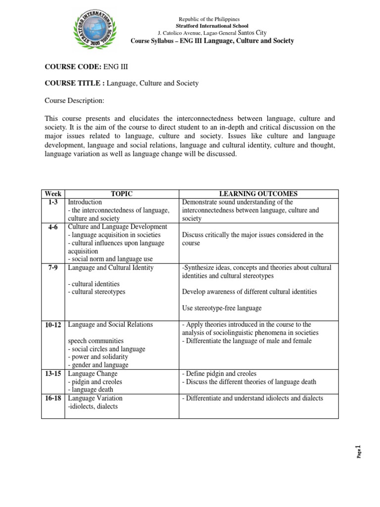 Language, Culture, and Society Syllabus | PDF | Sociolinguistics ...