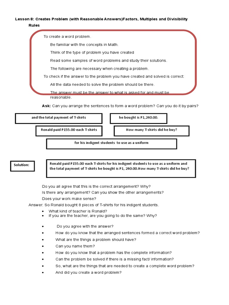 Word Problem Creation & Solutions | PDF | Psychological Concepts ...