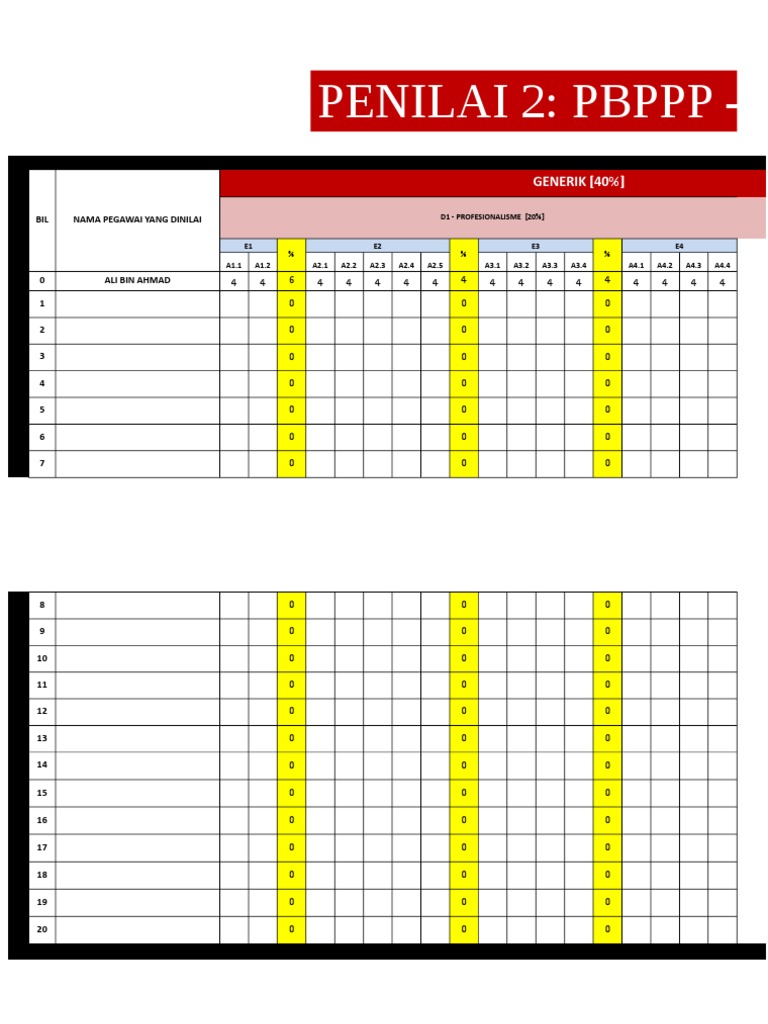 Formula Kira Markah E Prestasi Pbppp Penilai 2 Pdf Chess Sports