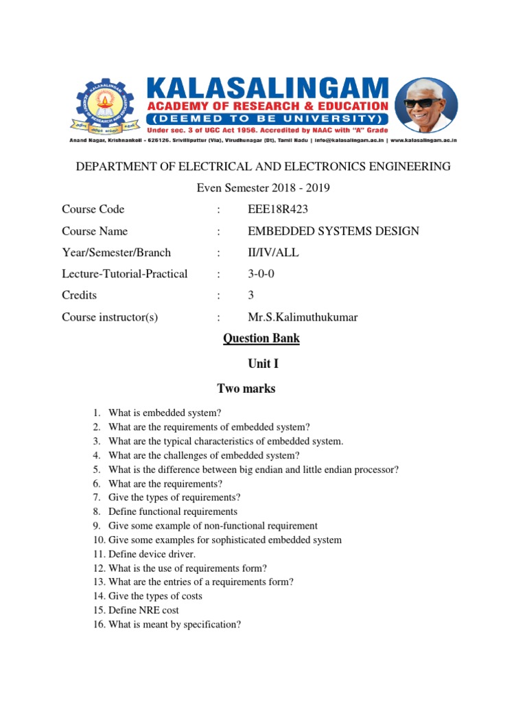 Embedded Systems Design Question Bank | PDF | Scheduling (Computing ...