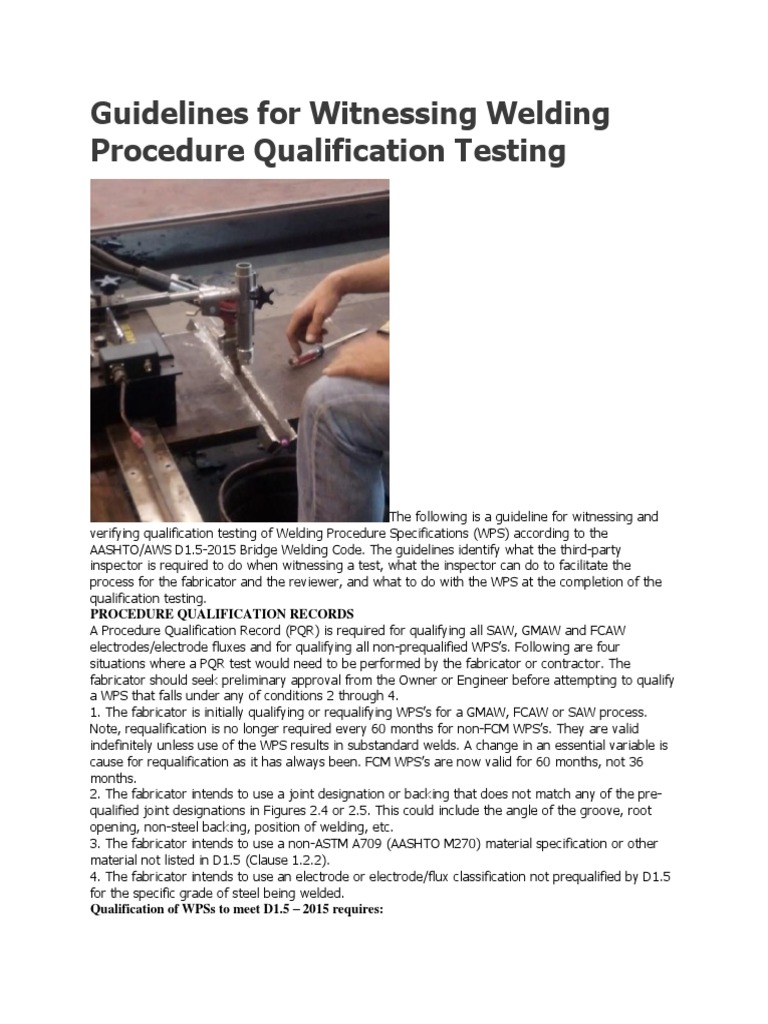 Guidelines For Witnessing Welding Procedure Qualification Testing PDF