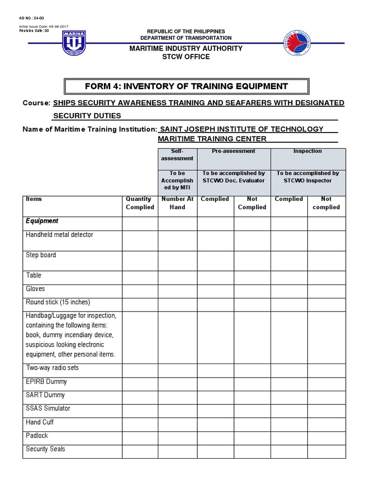 Ships Security Training Equipment Inventory | PDF